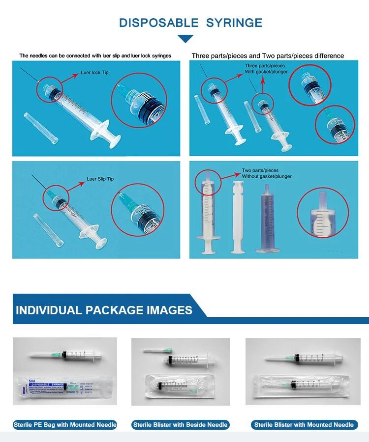 Disposable Syringe Medical Syringe With or Without Needle Luer Slip or Luer Lock