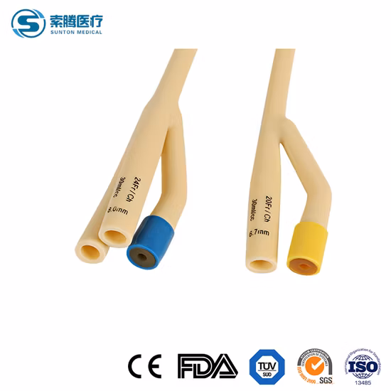 Cateter Foley de látex para drenagem urinária revestido de silicone de 2 vias ou 3 vias para hospital médico estéril descartável para pacote individual masculino ou feminino